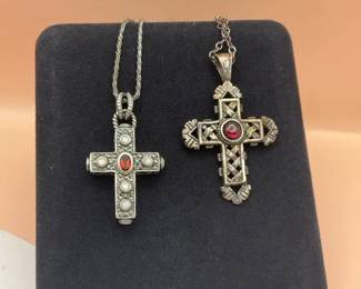 2 Garnet Cross Necklaces 