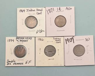 1864, 1871, 1894, 1902 and 1909 Indian Head Pennies