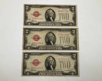 Three 1928 C $2 Legal Tender Notes