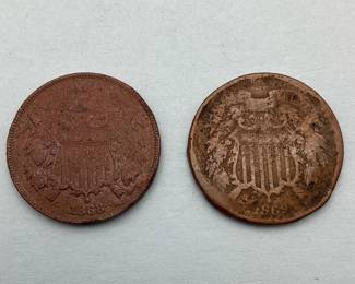 Two US 2 Cent Pieces