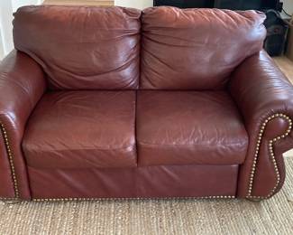 Genuine leather nailhead loveseat with matching couch and recliner