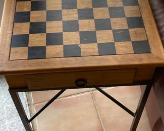Pottery Barn game table with checker and chess pieces