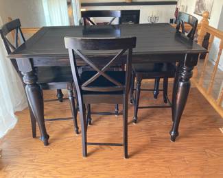 Counter Height Rustic Design Black Finish Table and 4 Chairs with Table Leaf