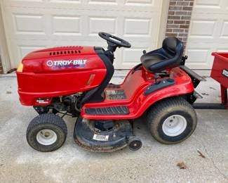 Troy-Bilt Super Bronco 42 Inch Riding Lawnmower w/ Trailer and Mower Bagger