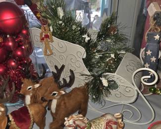 Decorative tin Christmas santa sleighs. Porcelain Musical Rocking Horse