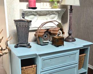 Blue painted console entry table