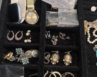 watches, sterling silver earrings, costume jewelry