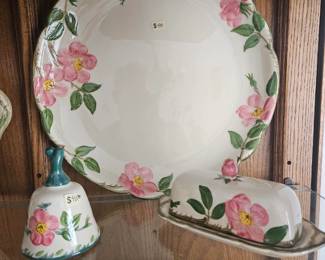 desert rose franciscan ware - platter, bell and covered butter dish