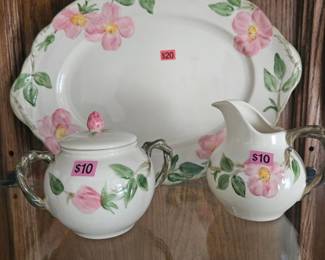 desert rose franciscan ware - platter, creamer and sugar bowl