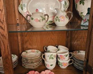 desert rose franciscan ware - platter,  creamer and sugar bowl set, butter pads 