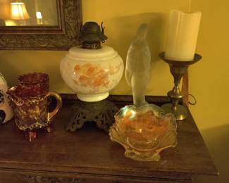 Oil lamp, carnival glass
