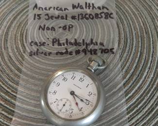 American Waltham watch with silver rode case (not working)