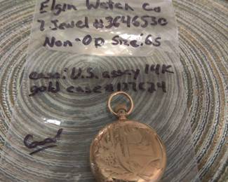 non-op elgin 7 jewels watch with 14k gold Hunters case