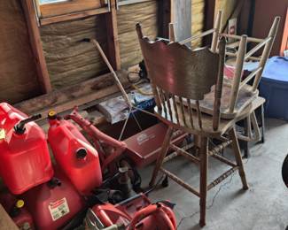 chairs, gas cans, garage stuff