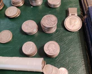 silver quarters, silver Roosevelt dimes, silver fifty cent pieces