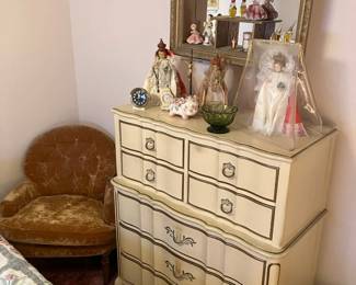Kroehler Dresser, Shadow Box, Religious Icons, Velvet Chair