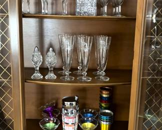 MCM Heller-Hostess-Ware "Colorama" Aluminum Sherberts & Tumblers; Crystal; MCM China Cabinet