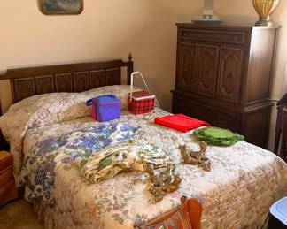 Vintage Bedroom Set; Nice Dazey Hair Dryer; Amber Glass MCM Lamp; Vintage 70's Drapes