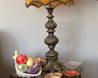 MCM Brass Lamp w/ Mustard Colored Crushed Velvet Shade (There are a pair of these)