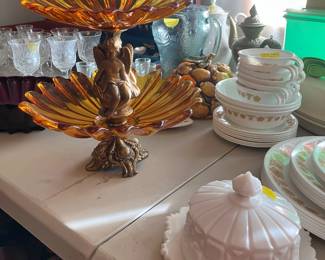 2 tier amber glass and bras server