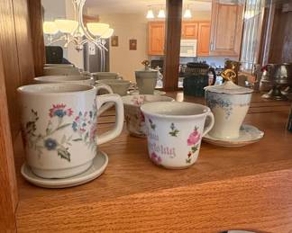 Vintage Oak China Cabinet with Assorted Glassware and China fourth image