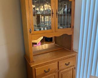 Oak China Hutch with Glass Doors