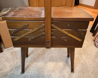 Vintage Strommen Bruk Hamar Accordion Sewing Box with Legs