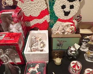 Melted Popcorn Plastic Christmas Decorations Santa and Snowman