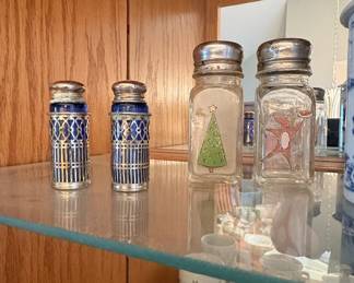 Vintage Cobalt Blue Filigree HandPainted Novelty Salt and Pepper Shakers