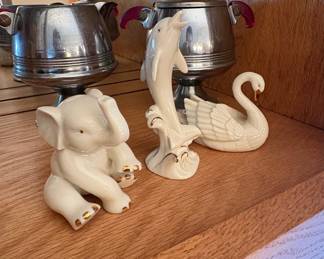 Lenox Porcelain Animal Figurines Elephant, Dolphin, Swan