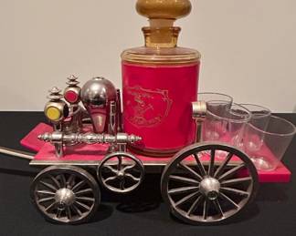 Vintage Fire Engine Decanter Set with Glasses