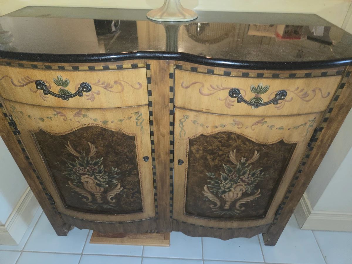 Wonderful painted chest with marble top