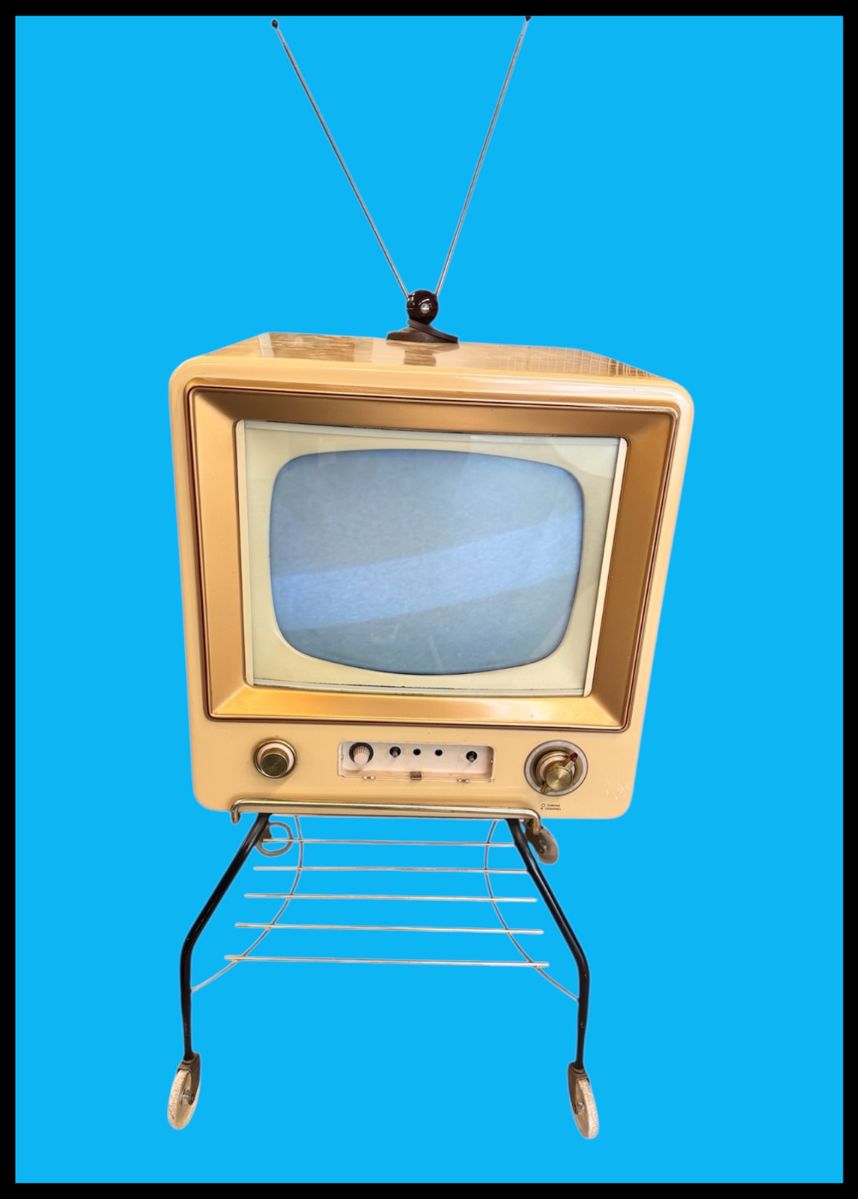 Vintage Zeneth TV on rolling metal stan