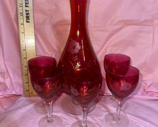 Ruby Red Decanter and Glasses $24.00