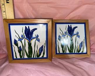 2 Iris Tiles Wood Framed $8.00