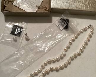 Cultured Freshwater Pearl Rhodium Over Sterling Silver Set $32.00