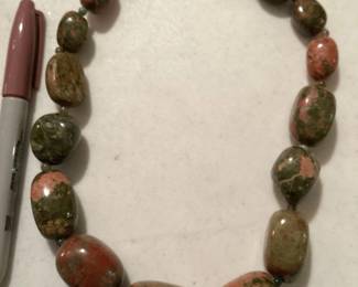 Pebble Green Pink Unakite Rhodonite Stone Necklace $20.00