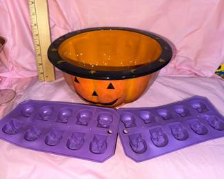 Pumpkin Bowl and Skeleton Ice Cube Trays $8.00