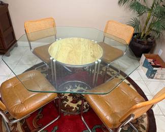 Rattan Chrome and Glass Dining Set