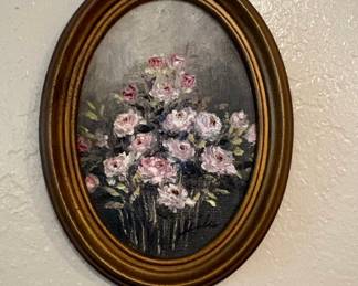 Oval Framed Floral Oil Painting