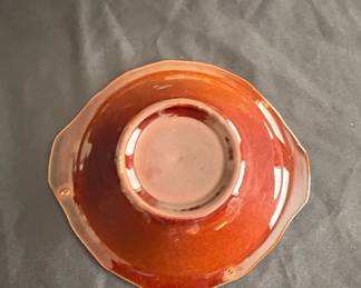 Vintage Octagonal Brown Glazed Ceramic Bowl with Handles second image