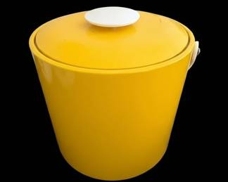 Vintage Yellow Enamel Ice Bucket with White Lid by Saks Fifth Avenue