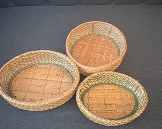 Woven Rattan Trays Set of 