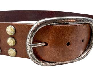 Brighton Made in USA Leather Belt with Engraved Buckle – Brown