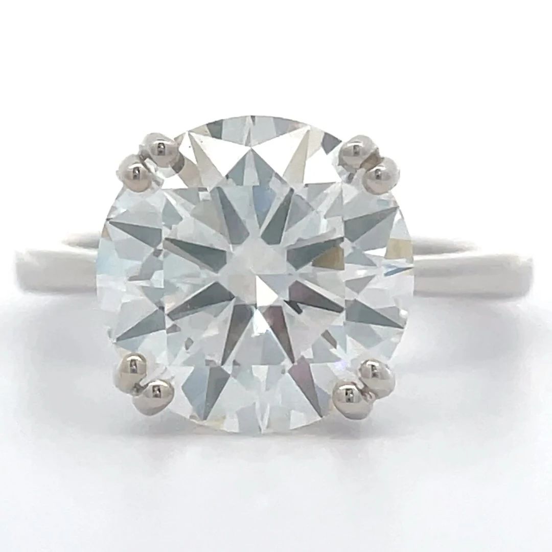 5 Carat Diamond Round Solitaire Cathedral Ring in 14k White Gold