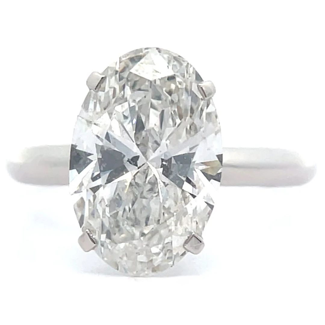 Classic 4 Carat Diamond Oval Solitaire Ring in 14k White Gold