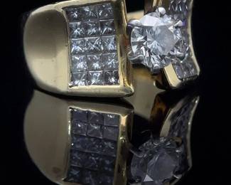 1.20 Carat Natural Diamond Sculptural Concave Ring in 18k Yellow Gold