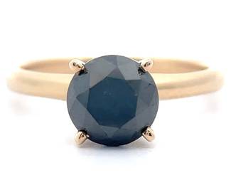 2 Carat Natural Fancy Black Diamond Round Solitaire Engagement Ring in 14k Gold