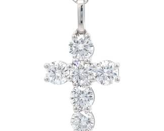 Classic 1.50 Carat Diamond Cross Pendant Necklace in 14k White Gold