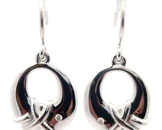 Natural Diamond XOXO Oblong Hoop French Hook Earrings